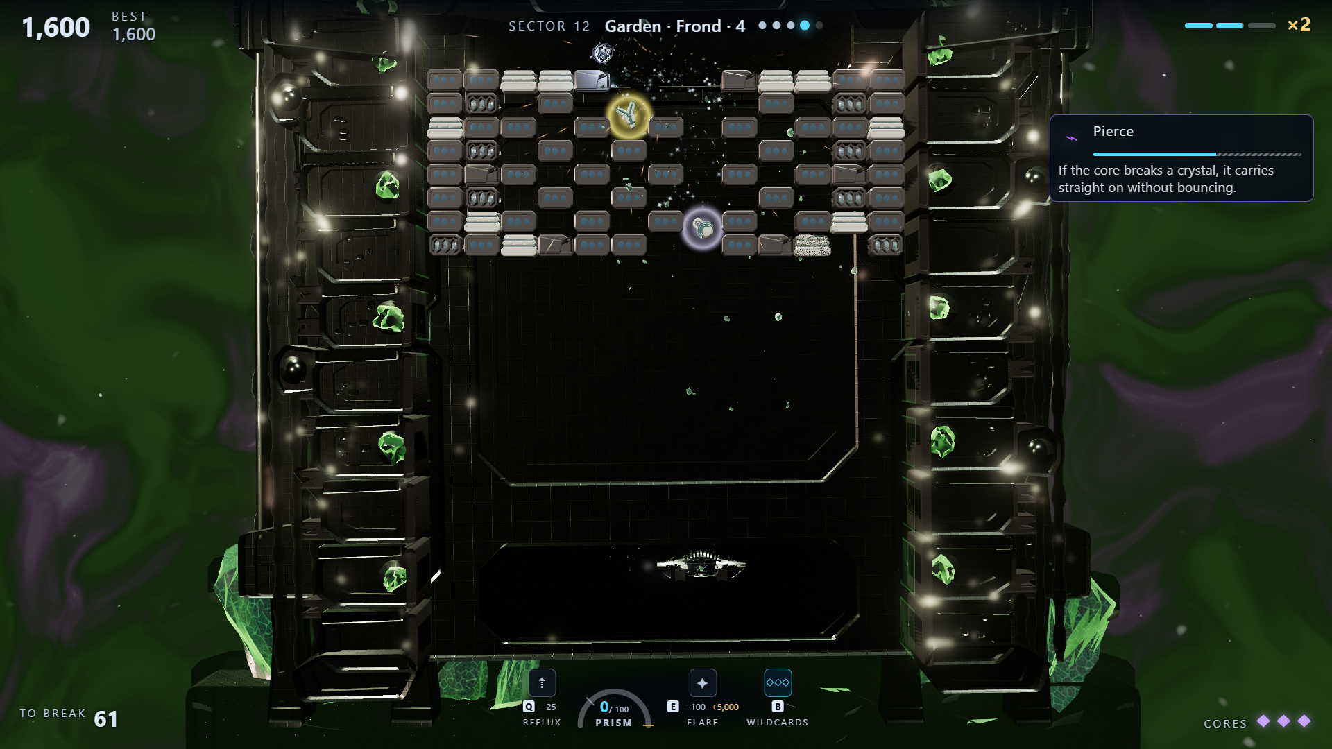 Garden: a Volt Cell detonates beside nearby crystals.